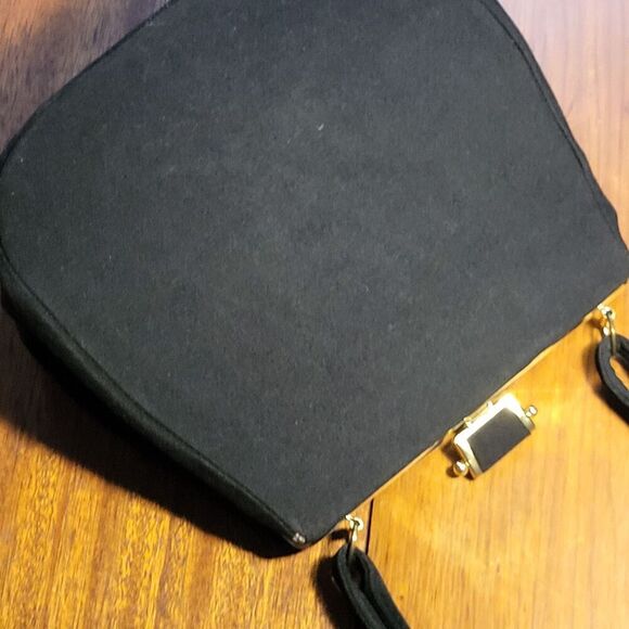 Vintage 50s Black Gold Floral Handbag 16in long inc handle - Picture 4 of 5